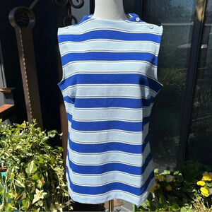 Women’s Talbots Blue Striped Button Shoulder Nautical Sleeveless Structured Top